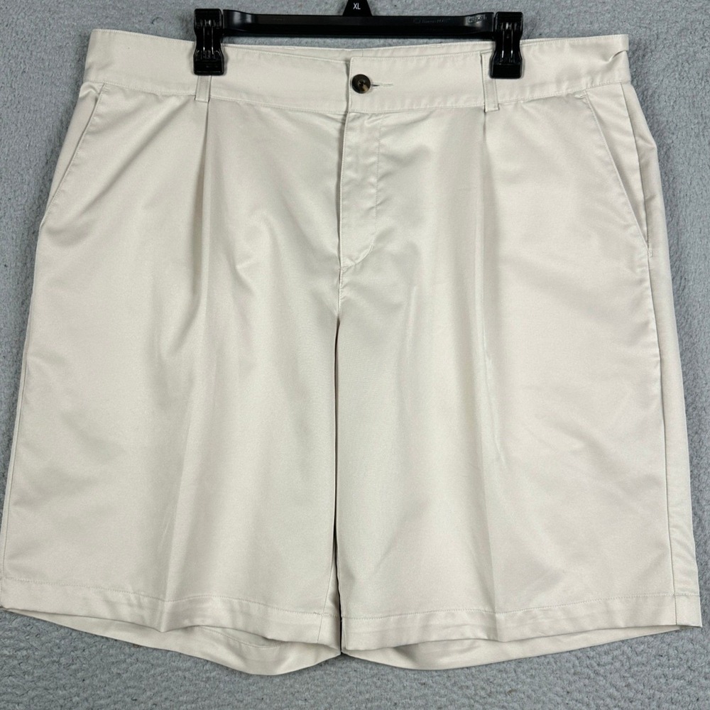 Adidas Shorts Mens 38 Tan Beige Climalite Golf Chino Pleated Performance Pockets